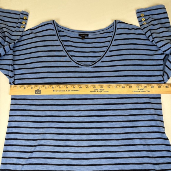 Talbots Blue Black Striped 3/4-Sleeve Scoop-Neck Cotton Tee Shirt Women's Sz Lg - Picture 6 of 7